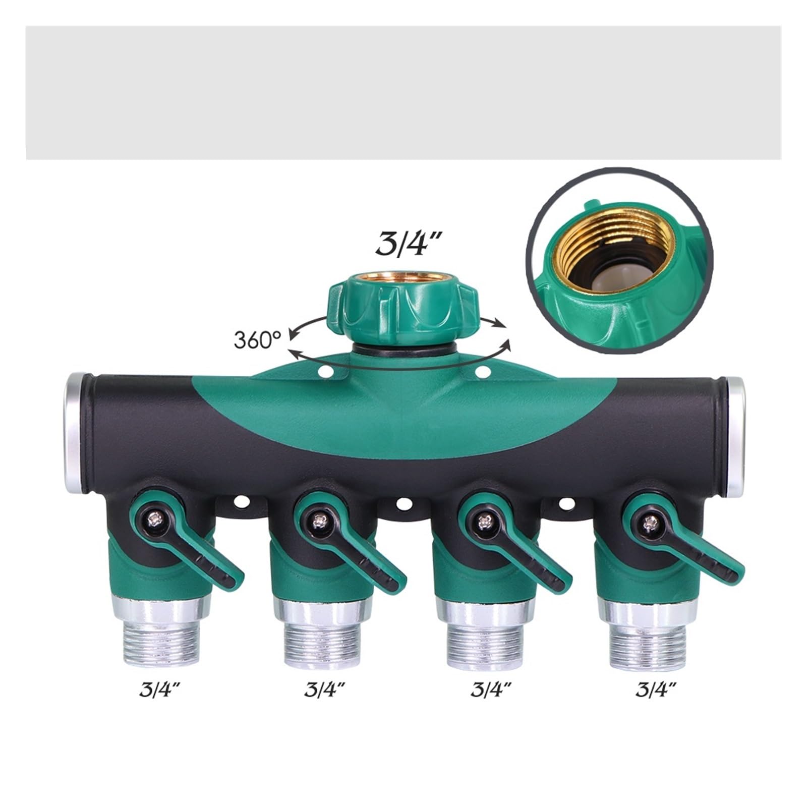 Divisor de Grifo de Rosca de 4 vías de Metal con Cierre de 3/4 Pulgadas | -1pcs