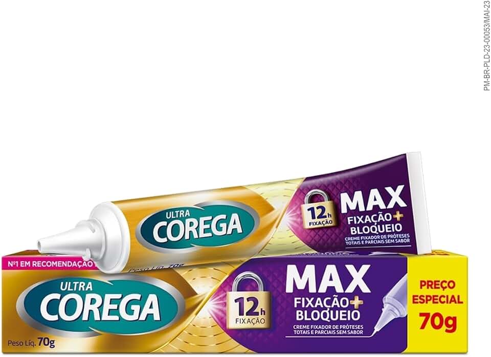 Corega Ultra Creme Fixador de Dentadura e Próteses, Sem Sabor, Forte Fixação por até 12h, 70g