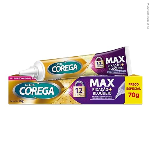 Corega Ultra Creme Fixador de Dentadura e Próteses, Sem Sabor, Forte Fixação por até 12h, 70g