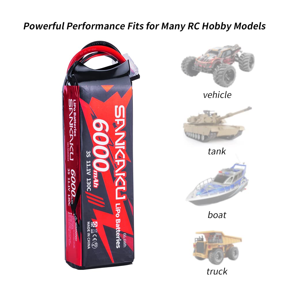 SANKAKU 6000mAh Batterie Lipo 11,1V 130C 3S Lipo avec Prise Deans T pour RC Buggy Véhicules Voiture Camion Réservoir Bateau Hobby 2 pièces