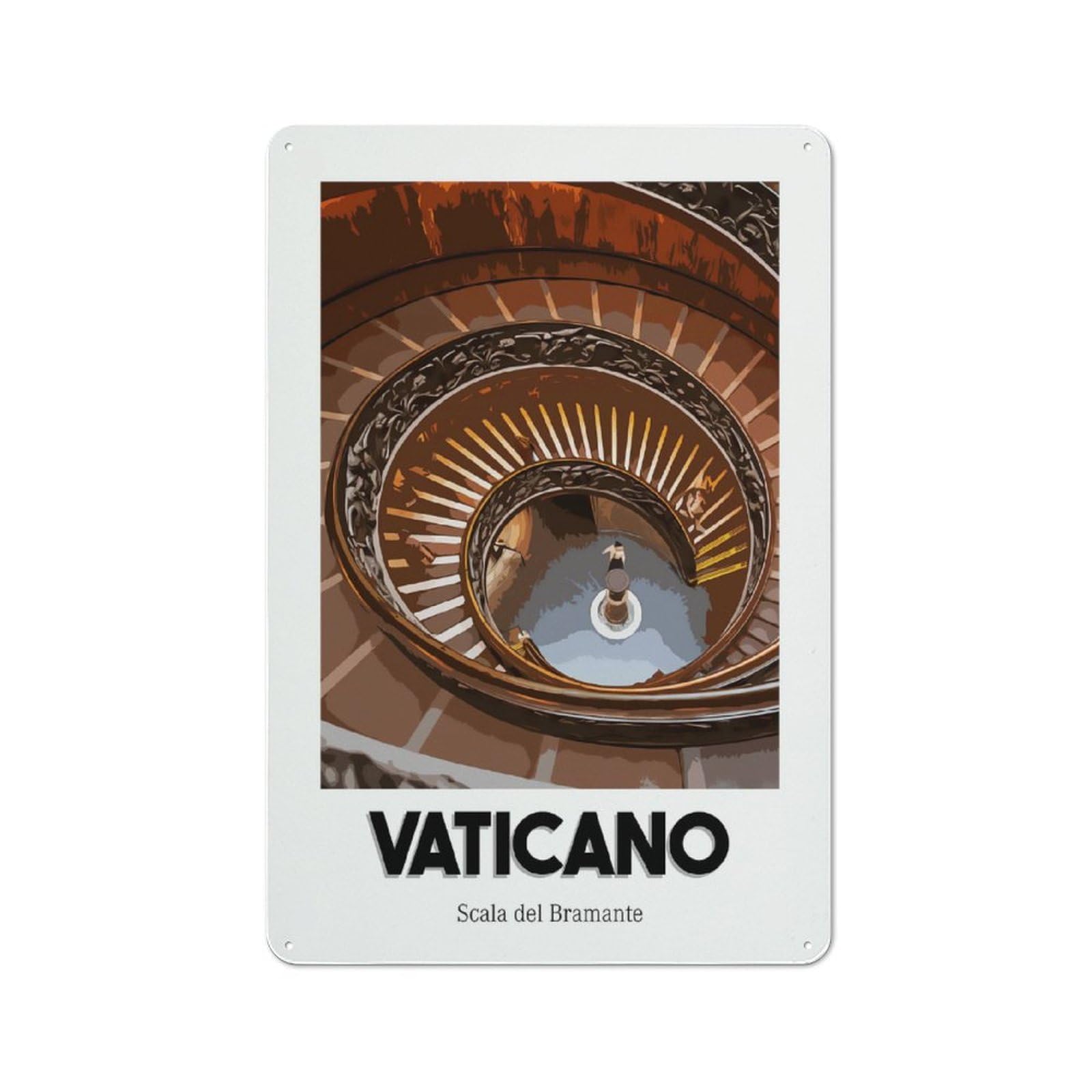 Classic Bramante Staircase Metal Wall Plaque 30x20cm, Nostalgic Wall Art for Living Room, Hallway, Kitchen Or Cafe
