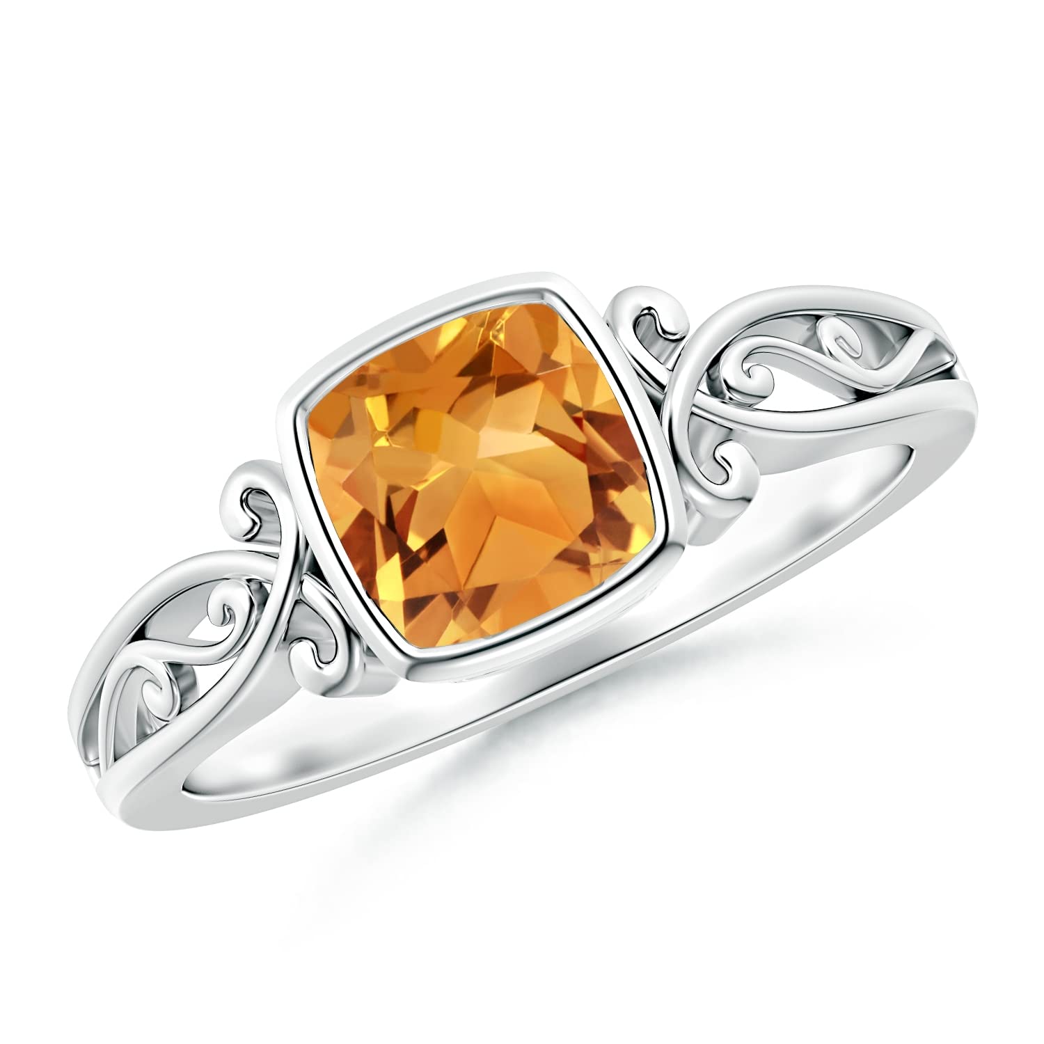 Vintage Style Cushion Citrine Solitaire Ring (6mm Citrine)