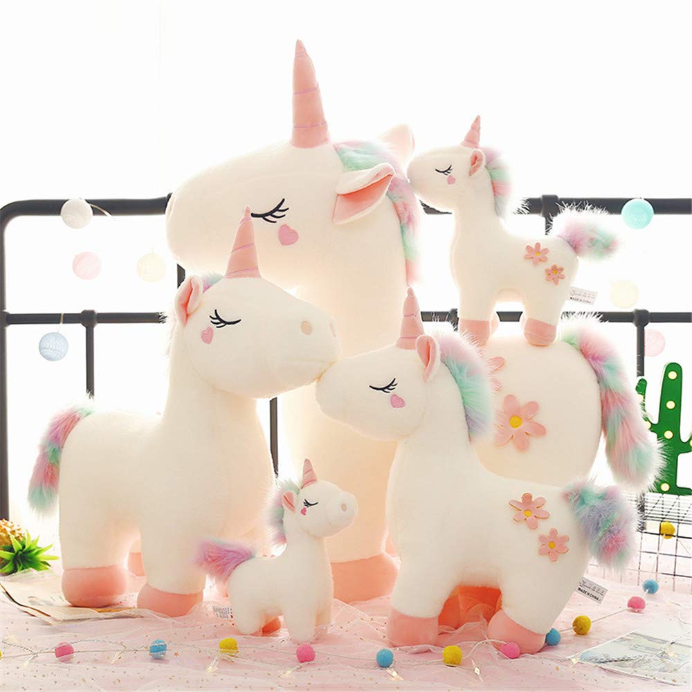 Kuscheliges Plüsch Einhorn mit bunter Mähne Stofftier Plüschtier Kuscheltier für Mädchen (Weiß,70cm)
