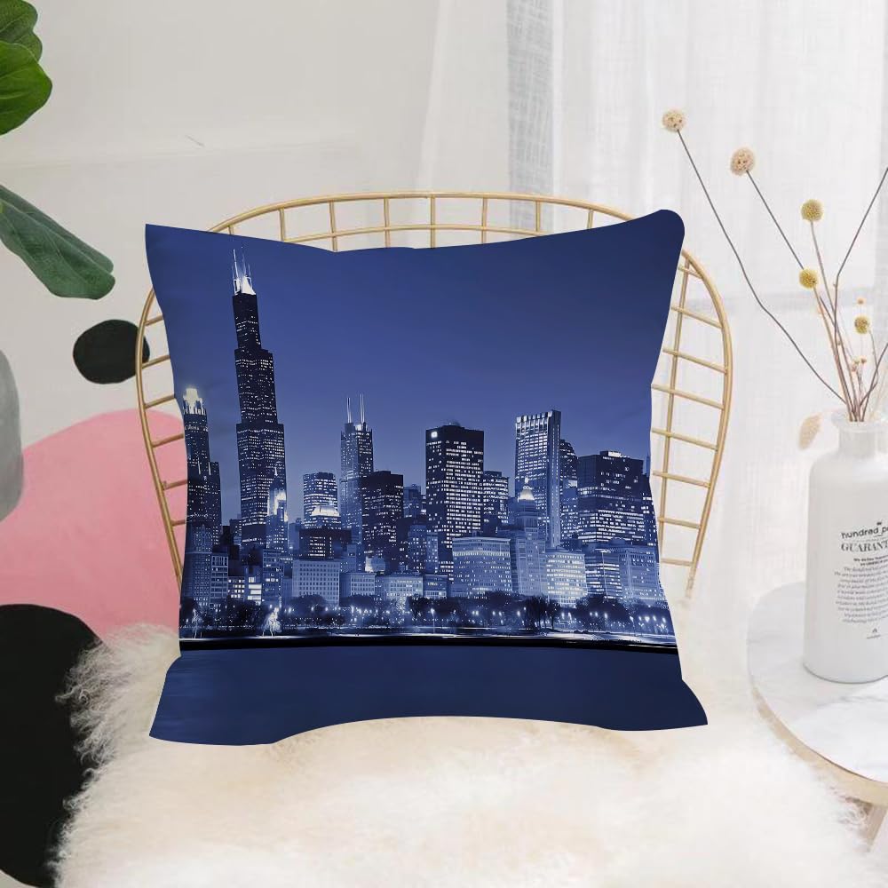 HYOSXW Cushion Cover,Throw Pillow Case Home Decorative for Living Room Bedroom Sofa Chair 16X16 Inch,Blues city, skyscrapers, skyline, high-rise buildings on the river bank,Pillowcase 40X40cm