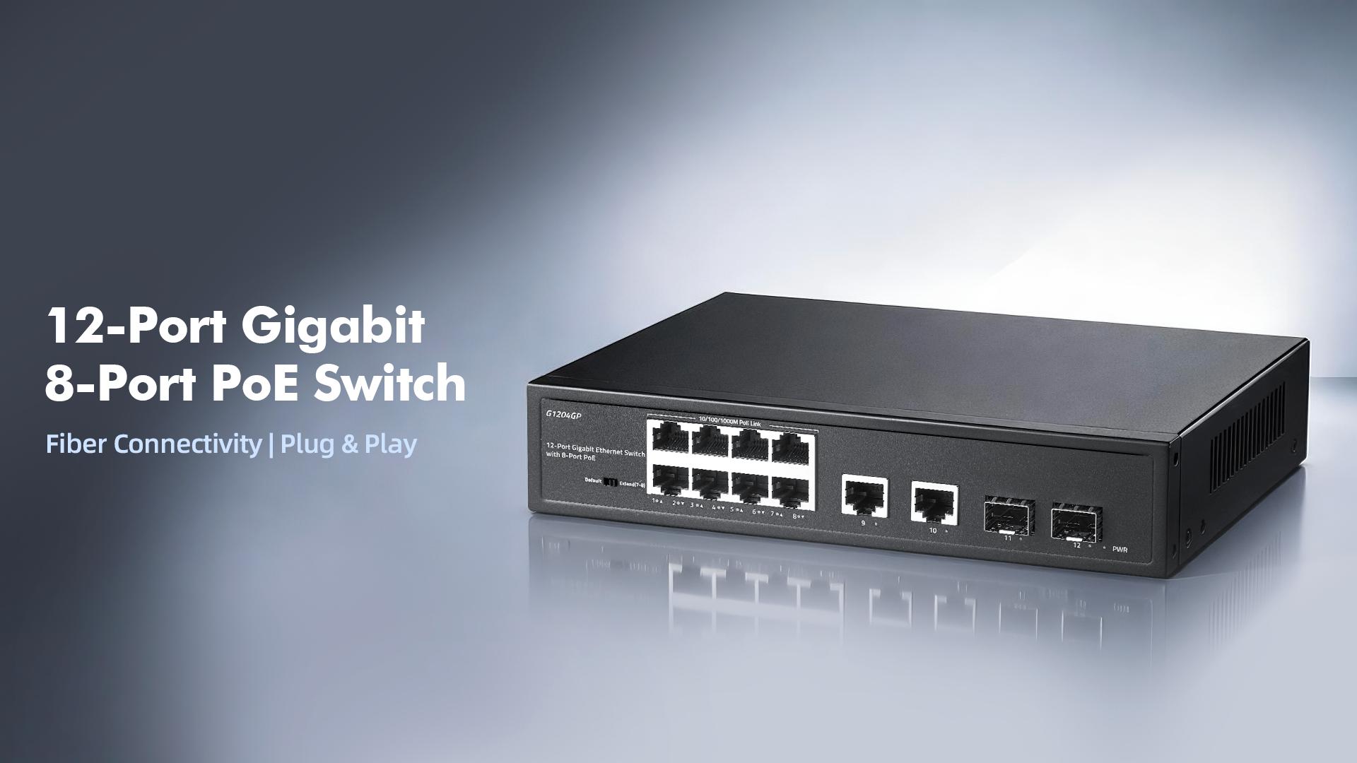 Amazon.com: 12 Port Gigabit PoE Switch, 8 Ggiabit PoE+, 2 GE