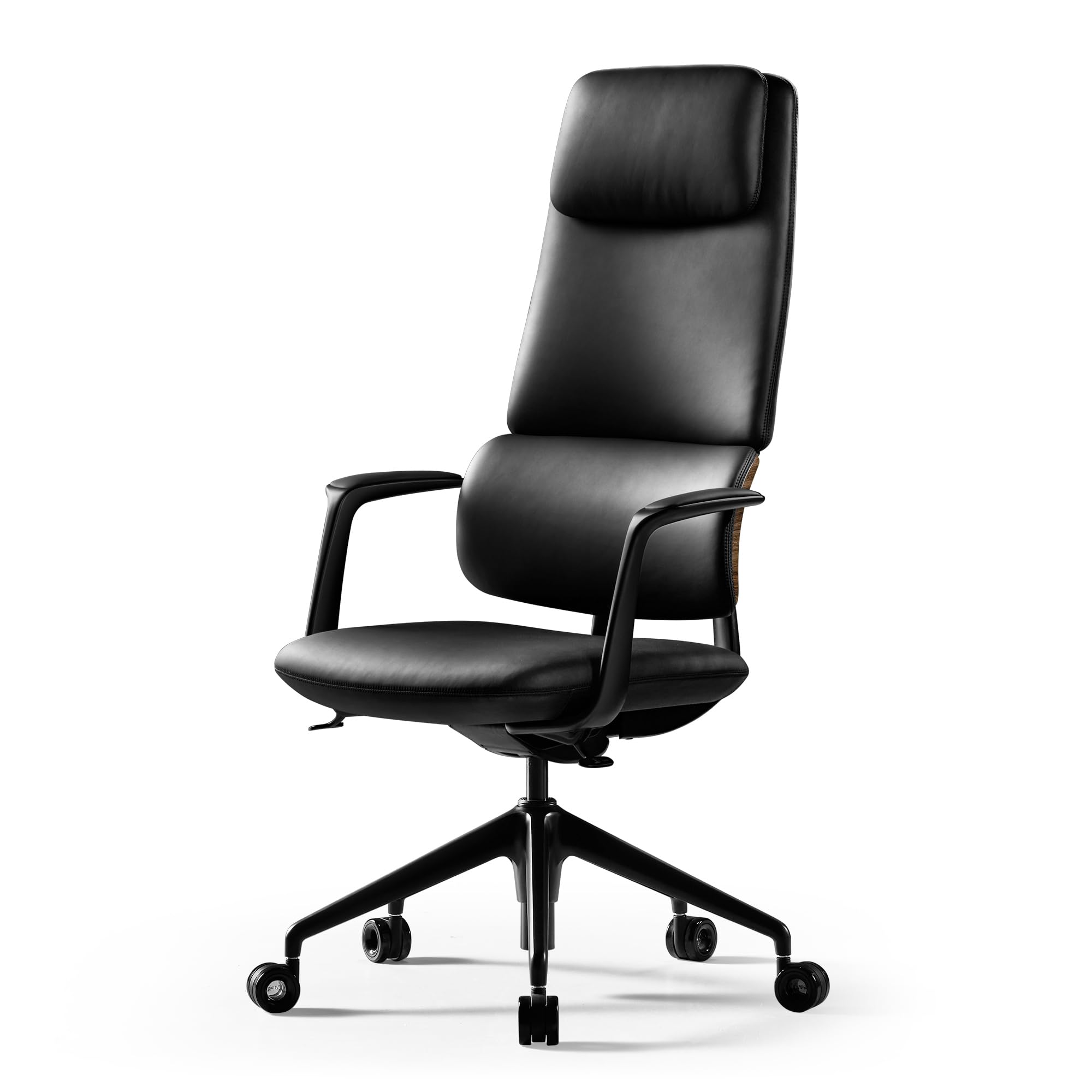 TOMU Genuine Leather Office Desk Chair, Ergonomic Leather Executive Office Chair, Upgraded Wood Grain Finish and S Curve Back with Solid Aluminum Frame, Luxury and Mordern