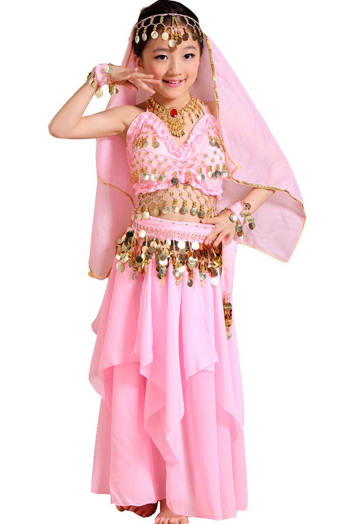 Astage Girl Indian Belly Dancing Clothes Halloween Dress All Sets Pink L
