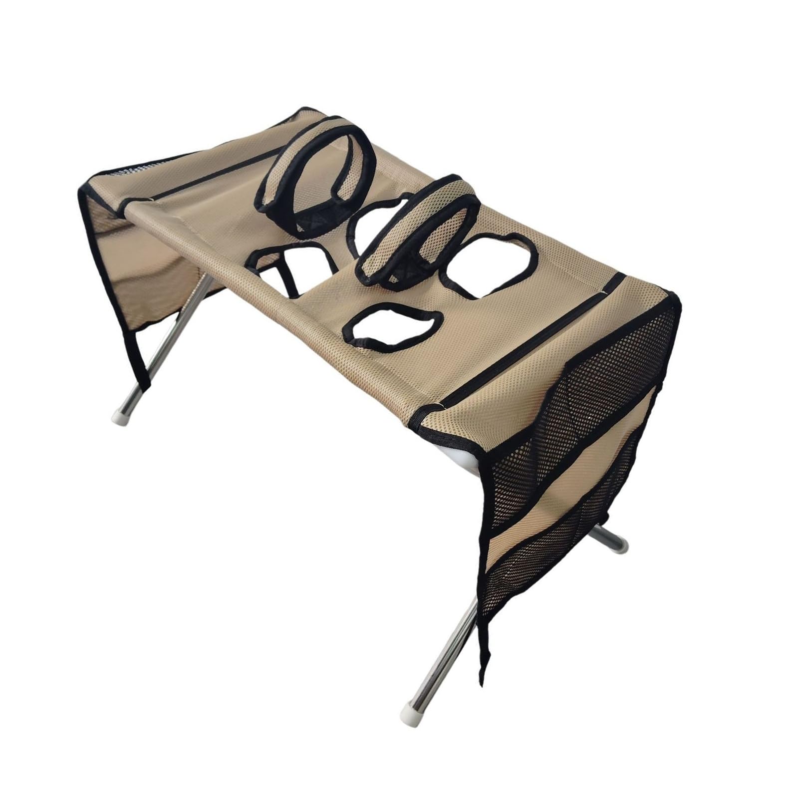 Pet Grooming Table, Pet Grooming Hammock with Foldable Stand, 4-Hole or 8-Hole, Washing Station for Cats, Small Dogs, Bathing, Nail Trimmingss Khaki B