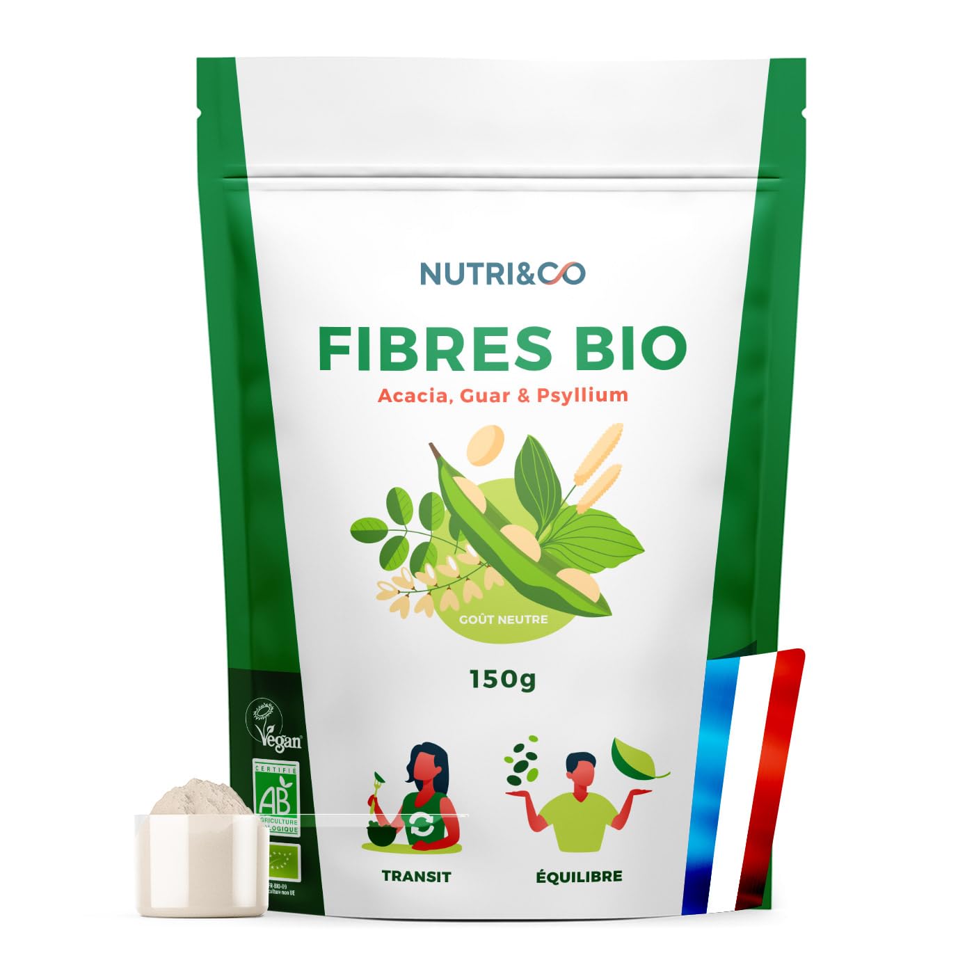NUTRI & CO Fibres BIO Laxatif 100% Naturel 150 g Poudre Végétale Fabriqué en France