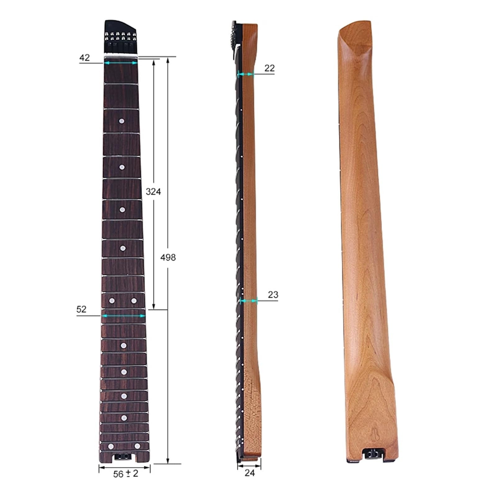 Manico for chitarra elettrica senza testa acero canadese tostato 24 tasti larghezza 5,6 cm tastiera in palissandro for chitarre da viaggio a 6 corde