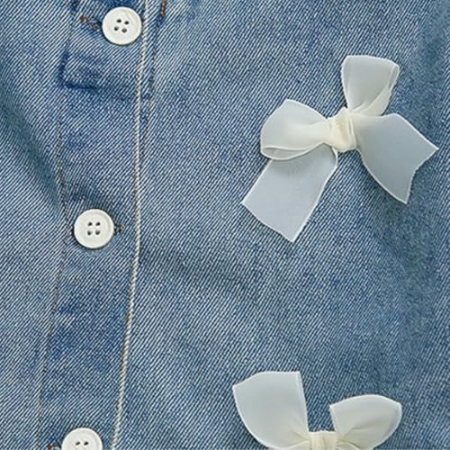 Girls Denim Jacket,Children's Versatile Outerwear,Bow Tie Jeans Jacket,Birthday Gift3