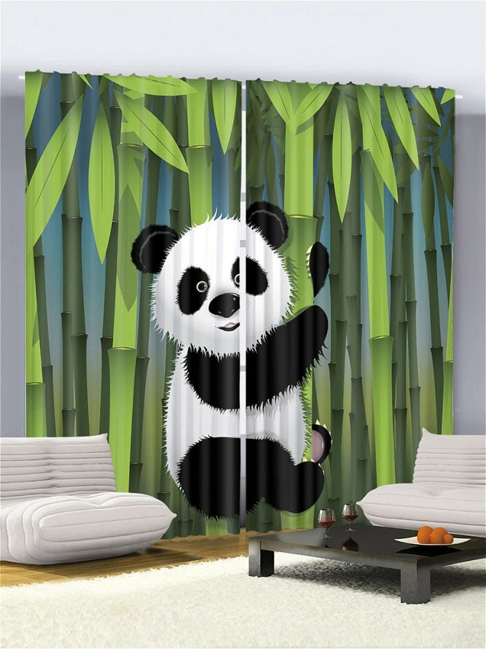 SVV 3D Panda Design Digital Printed Polyester Fabric Curtains for Bed Room Kids Room Living Room Color Green Window/Door/Long Door (D.N.647) (1, 4 x 5 Feet (Size ; 48 x 60 Inch) Window)-image-23