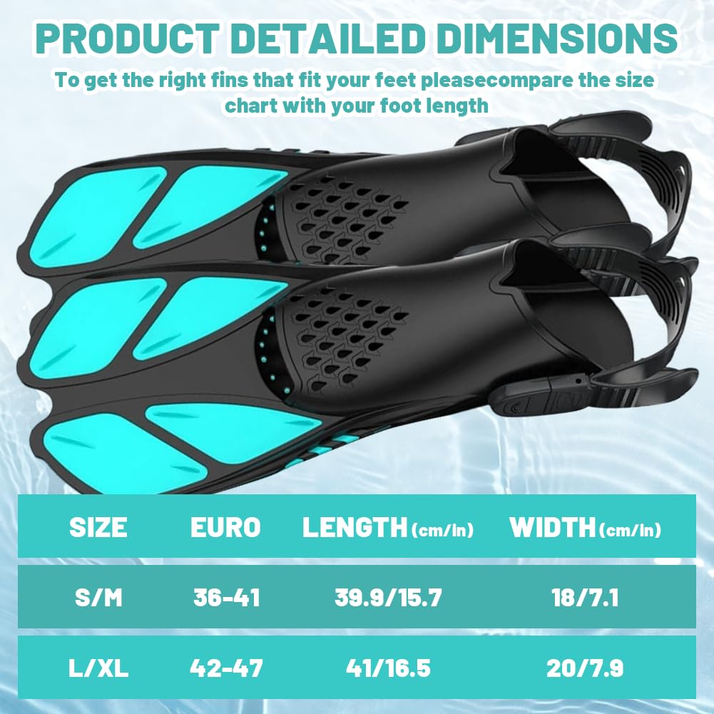 Pinne da nuoto unisex per adulti, pinne da snorkeling regolabili con tacco aperto, pinne corte e antiscivolo, per snorkeling, immersioni e nuoto