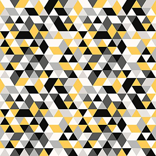 Papel de Parede Infantil, Triângulos Geométricos, Preto/Amarelo, 1000x52 cm, Bobinex Uau