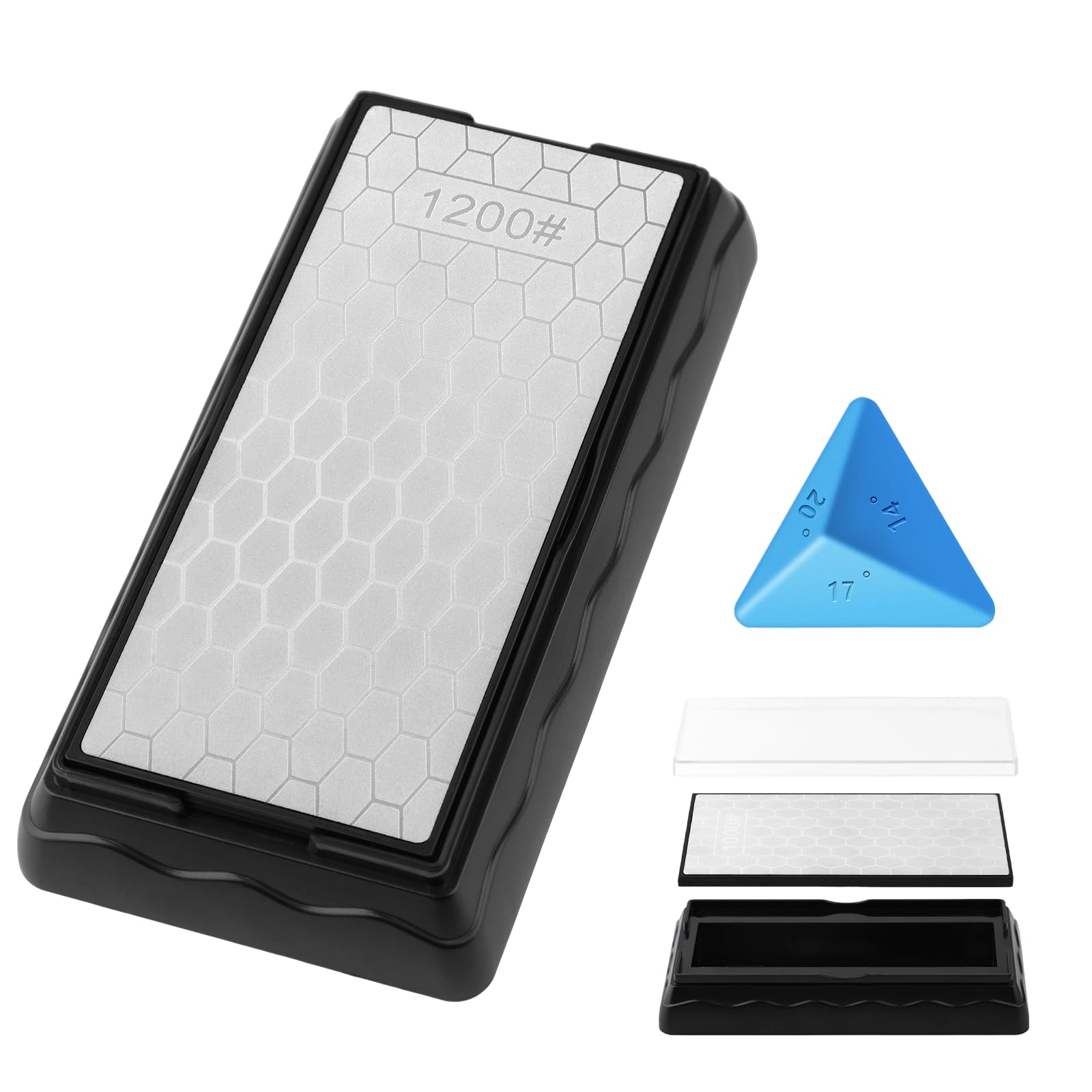 Double-sided Diamond Sharpening Stone,Knife Sharpening Stone with Extra Fine 1200/Coarse 400 Grit Diamond Plate, Storage Case with Non-Slip Base & Angle Guide(7 x 3.5 Inch) Two Side Diamond Sharpening Stone-400&1200Grit