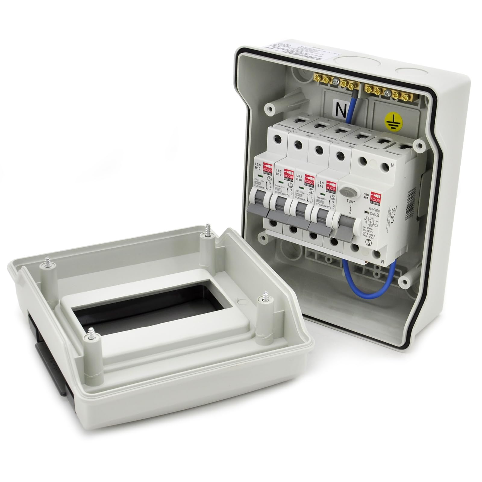 ELS Elektrotechnika Feuchtraum Verteilerkasten IP66 Aufputz | 6 Module Sicherungskasten Vormontiert mit FI-Schutzschalter & 4x LS (1xB10/3xB16) Typ A - UV-Beständig Outdoor