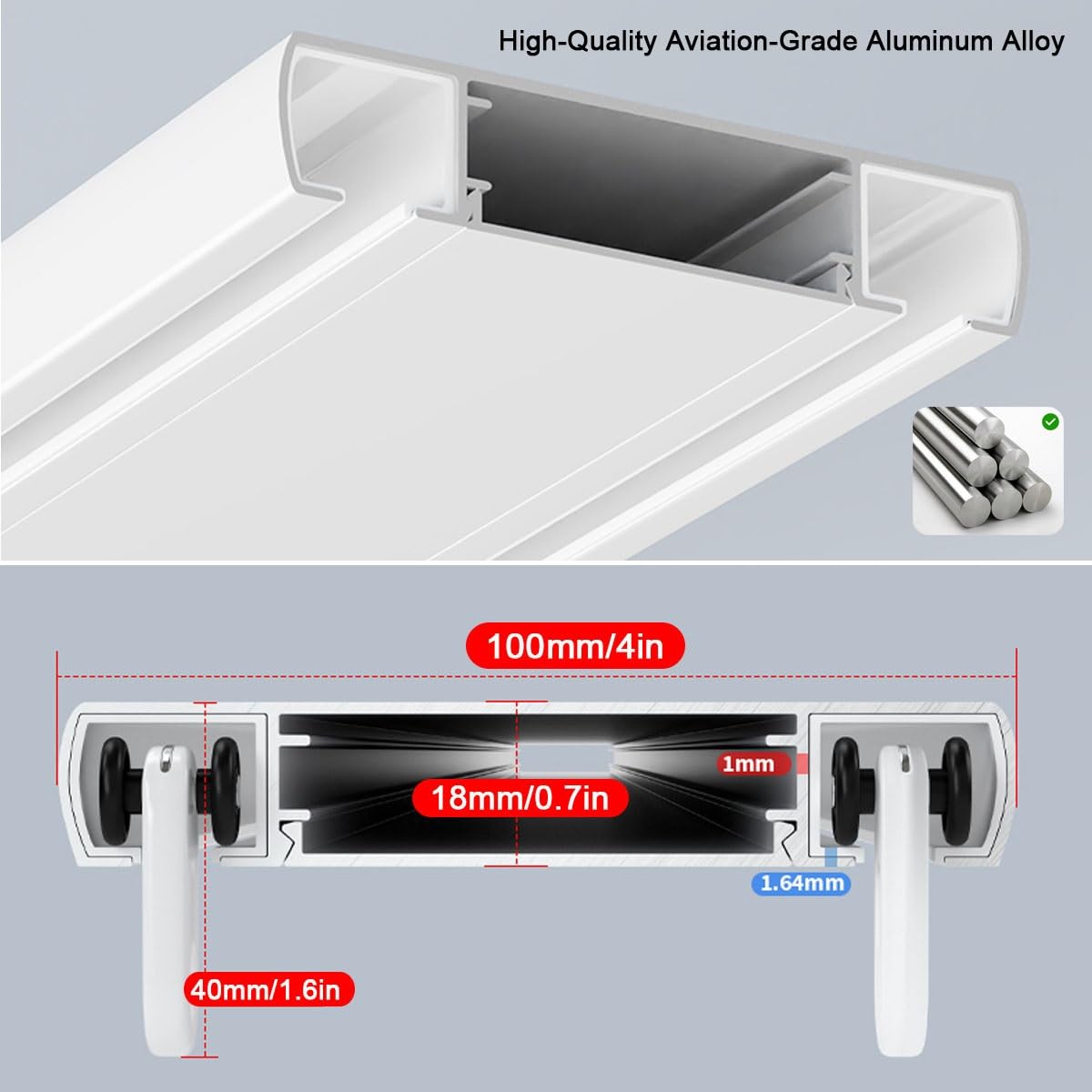 Rail de draperie lourd en aluminium 2 rails, tringle silencieuse à double rangée, pour salon et chambre à coucher, longueurs disponibles de 1 à 6 m (blanc, 3 m)