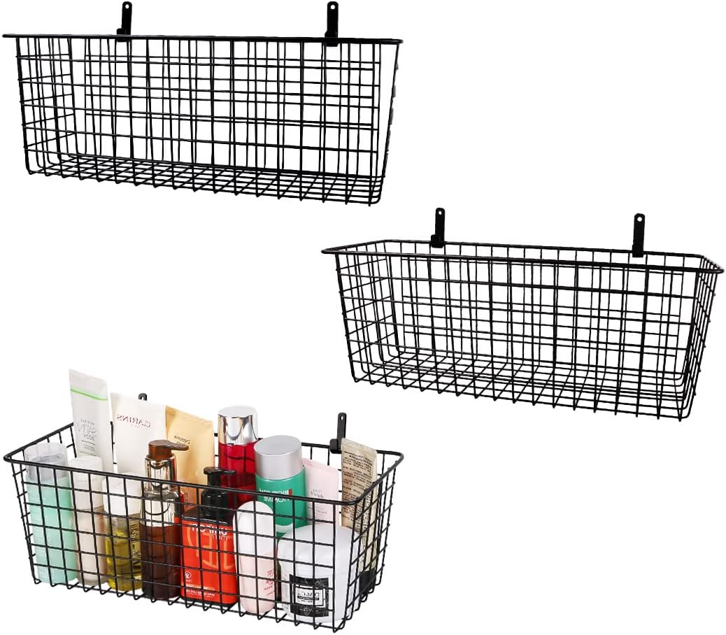 Tonxus 3pcs Black Steel Wire Storage Baskets Wall Mounted