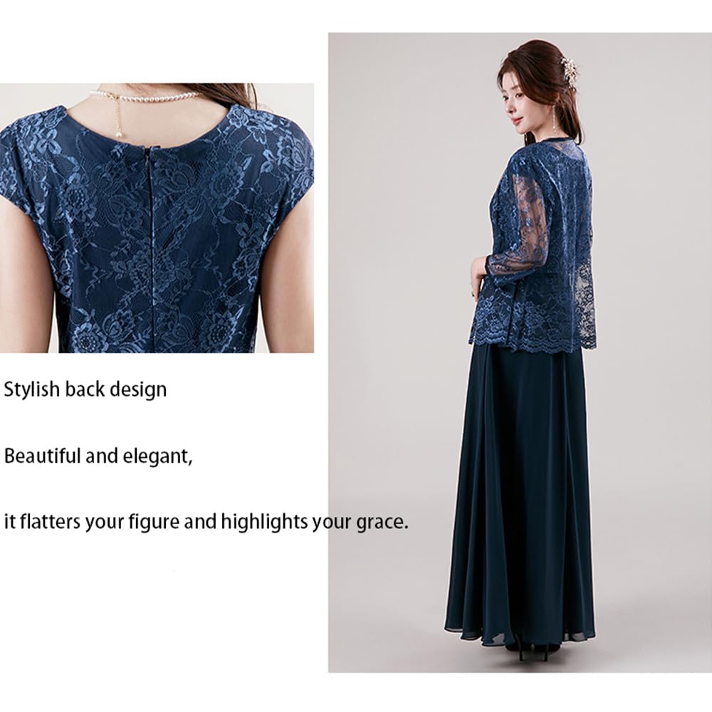Abito da Sera Lungo in Pizzo con Paillettes, Taglio a Trapezio, con Giacca, per la Madre della Sposa