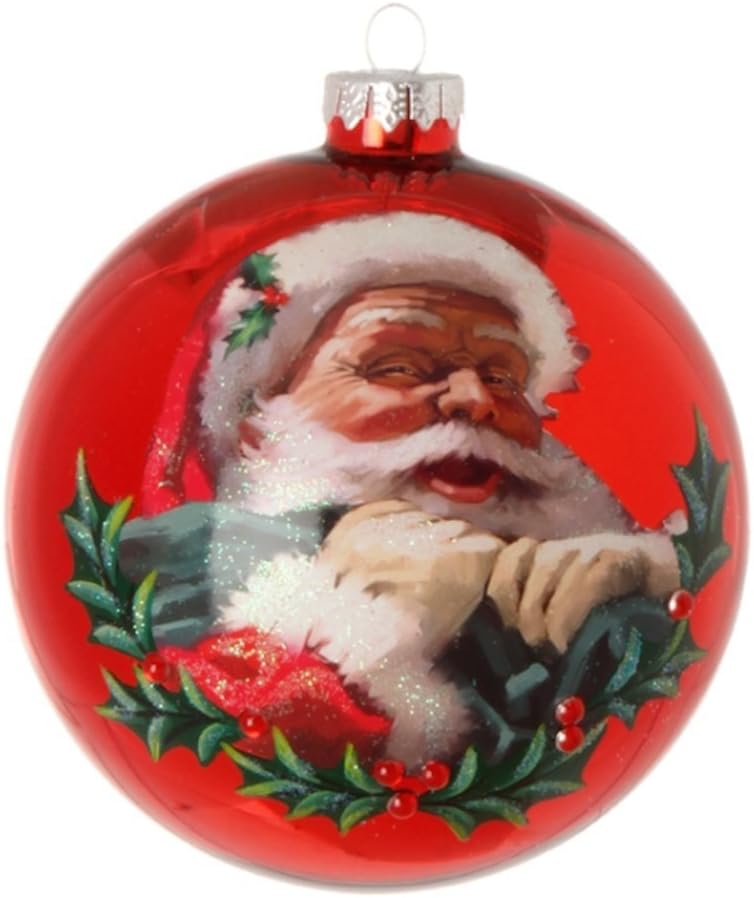 Jolly Santa Claus with Sack Red Glass Ball Christmas Tree Ornament, 5 Inches