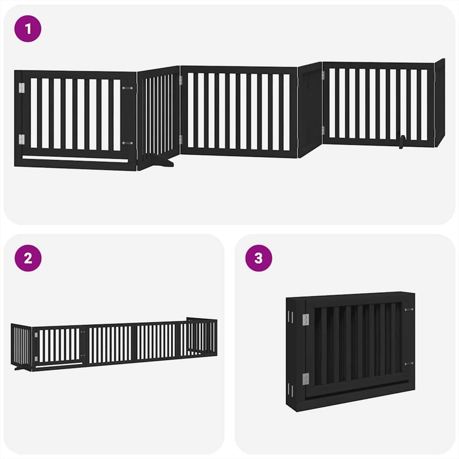 Tidyard 6-TLG. Hundetor mit Tür Faltbar Schwarz 480 cm Pappelholz, Modulares Haustiertor für Zimmer Durchgänge Korridore für Kleintiere wie Hunde Katzen Welpen3155681