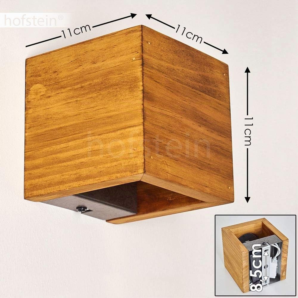 HOFSTEIN LED Wandlampe Adak, dimmbare Wandleuchte aus Holz/Metall in Braun/Grau, längliche Innenwandleuchte mit Up&Down Effekt, 4,3 Watt, 430 Lumen, 3000 Kelvin, Wohnzimmer, Schlafzimmer, Flur