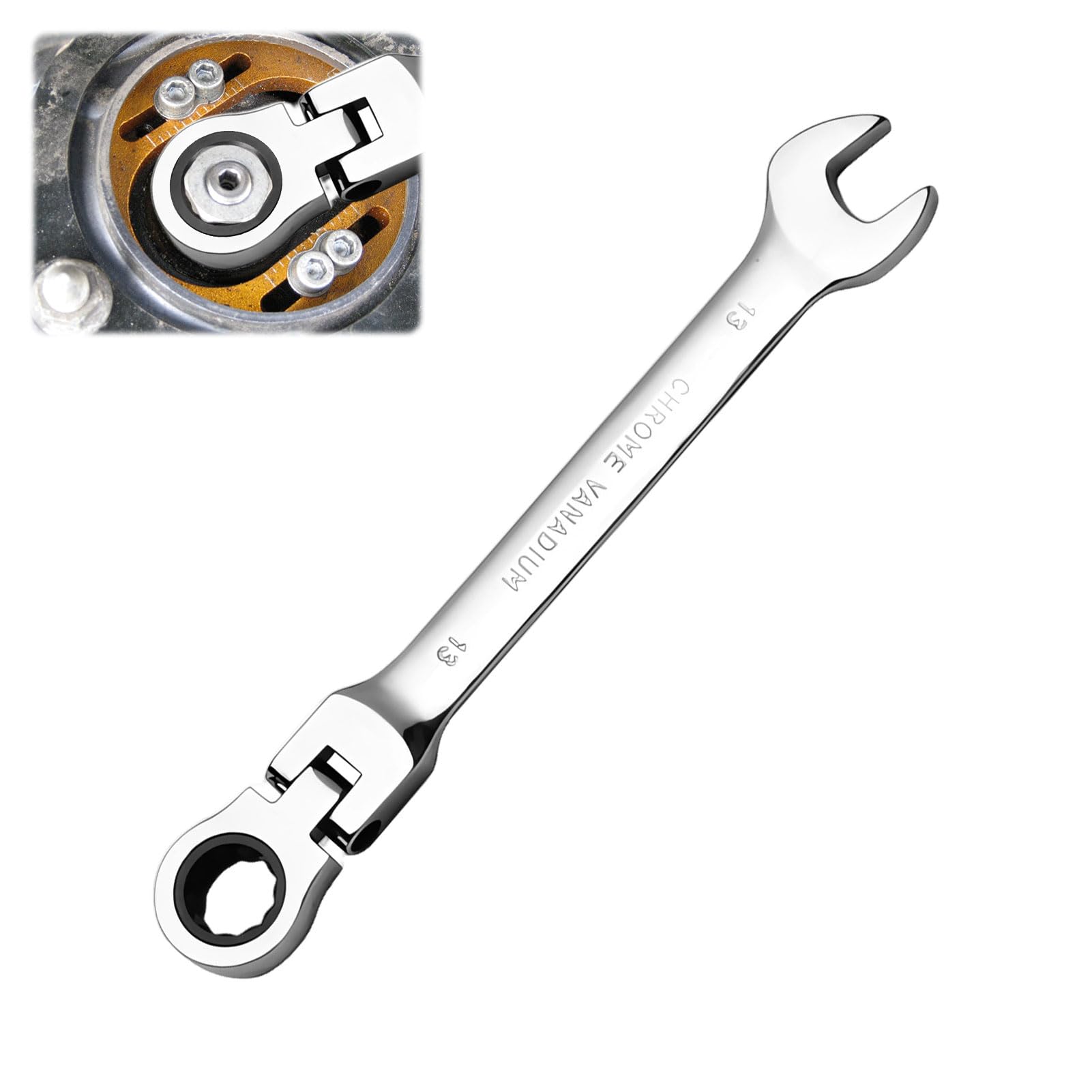 Nretluo 13mm Ratchet Spanner, Flex-Head 13mm Spanner，Heavy-Duty Adjustable Socket Head Ratcheting Wrench Ratchet Spanners Suitable for DIY, Plumbing, Automotive, Bicycle Repairs