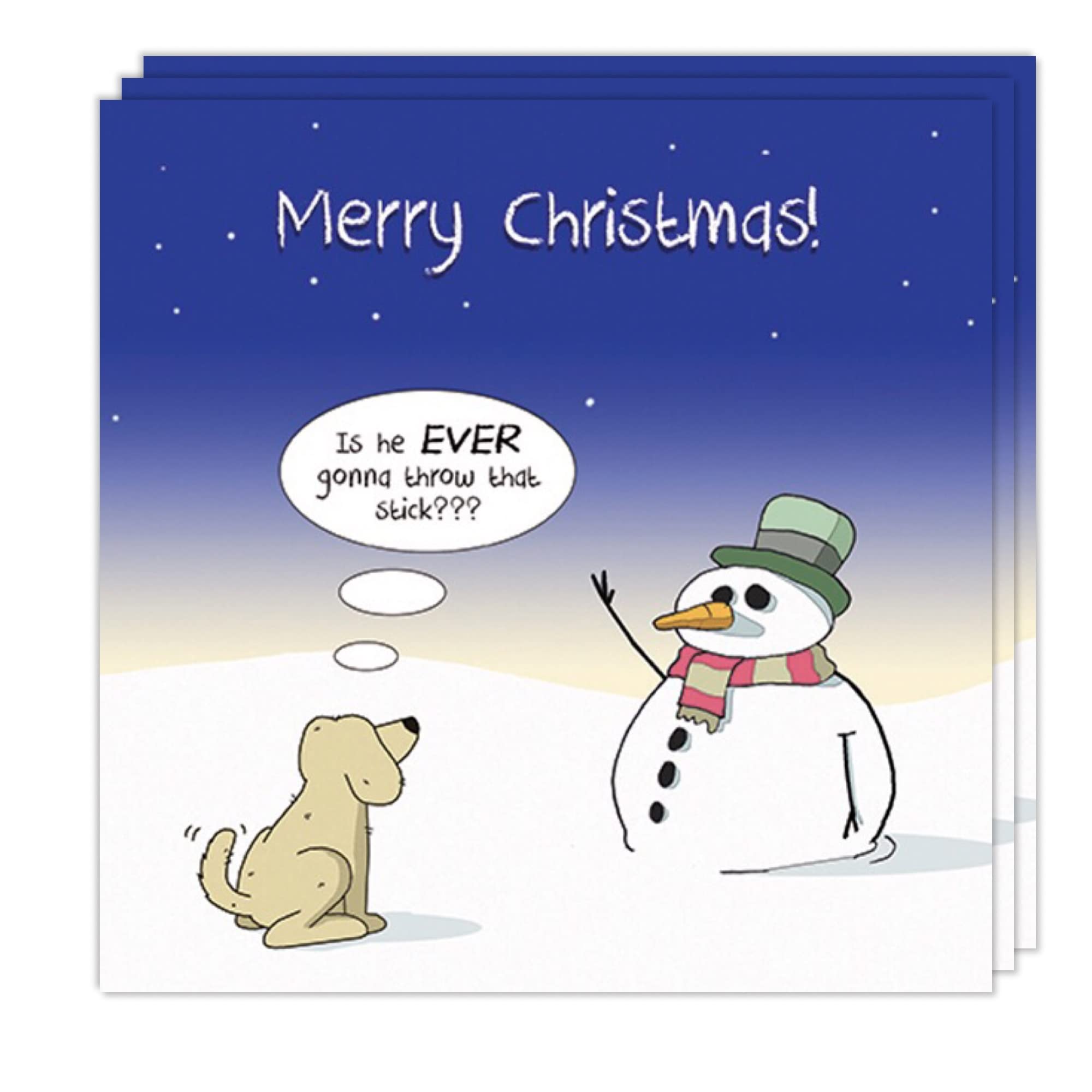 Twizler Funny Christmas Cards Pack of 3, Dog & Stick Design, Funny Christmas Cards Multipack, 3 Pack of Christmas Cards