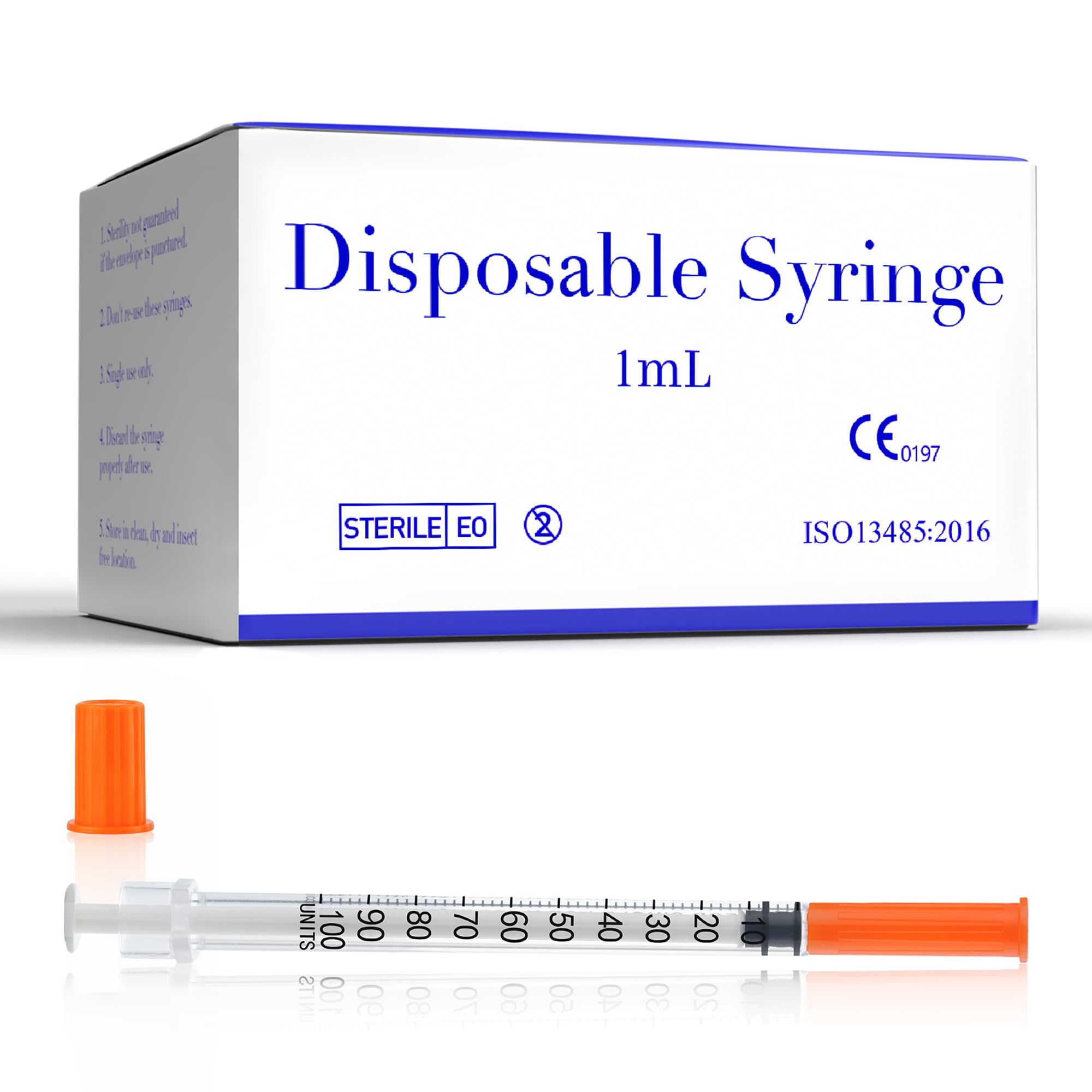 100 Pack 0.5ml Disposable Syringes with 31G 5/16" (8mm) Fixed Needle - U-100 Precise Scale, Low Dead Space, Individually Wrapped — Amazon image 9
