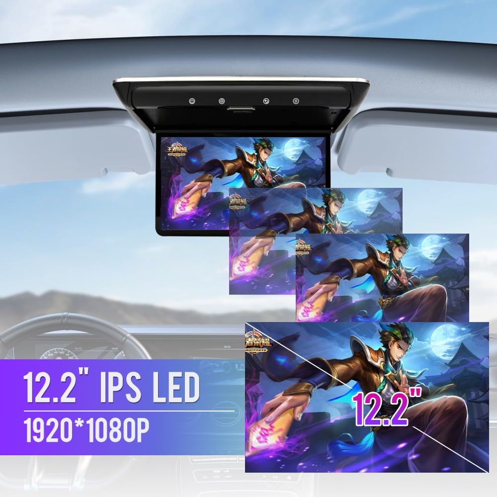 Car 12.2 Inch Overhead Monitor Screen Display LED Vehicle Flip Down Roof Mount Console HDMI TV Player Control Panel NO DVD?Beige?