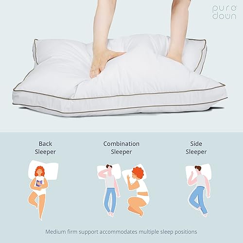Miniatura 5 de Puredown Almohada de plumón de ganso natural para dormir 100 algodón