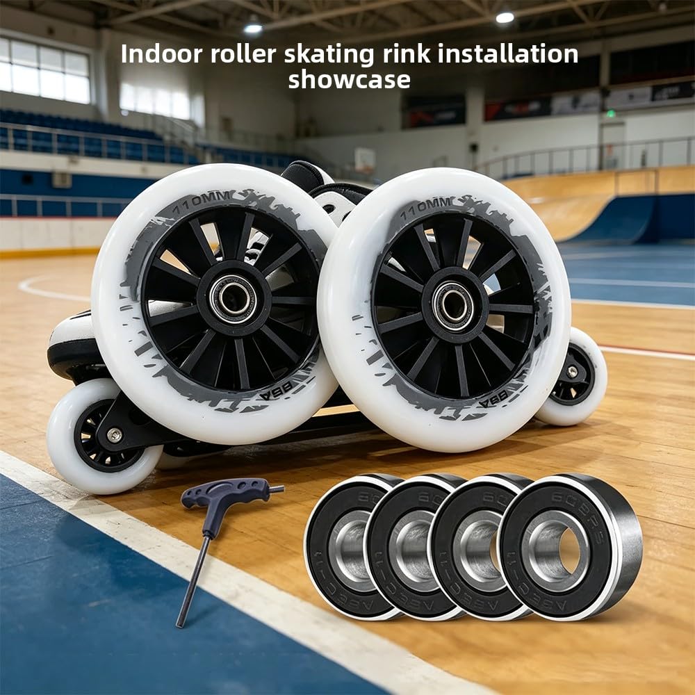 6er-Pack 100 mm / 110 mm Inline-Skate-Rollen Härte 85A – Langlebige PU-Ersatzrollen für Freestyle-Inline-Skating, geeignet für Inline-Skates für Erwachsene und Kinder (inkl. Kugellager) (Black, 110mm)
