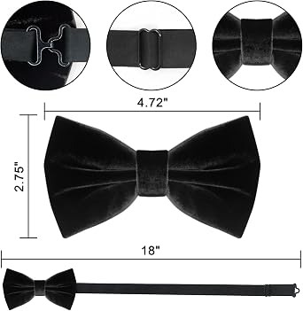 Luckyvestir Men's Velvet Bow Tie, Pre-Tied Adjustable Bowties, Silk Black Neckties for Men Women for Party Business Gift