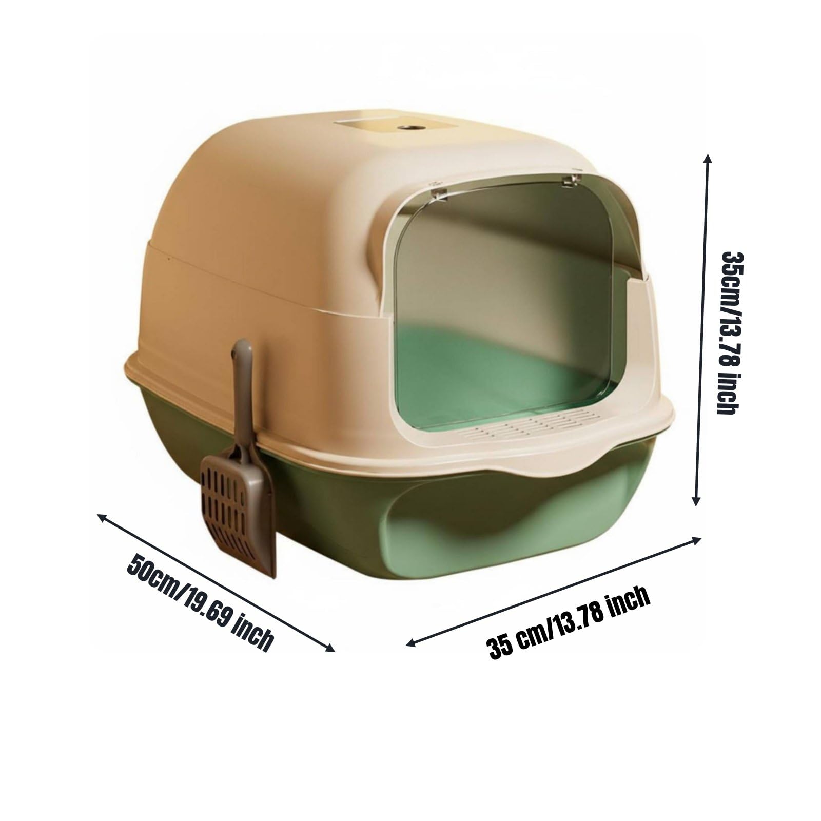 Bandeja de Arena para Gatos Caja de Arena Arenero Baño de Gato con Tapa Abisagrada y Base Extraíble Control de Olores con Área para Carbón Activo PP, Green