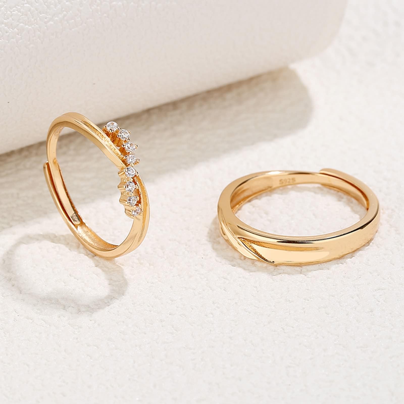Feng Shui， Eheringe für Sie und Ihn aus Sterlingsilber 925, passende Ringe für Paare, individuell Verstellbarer Ring aus Roségold mit Zirkonia