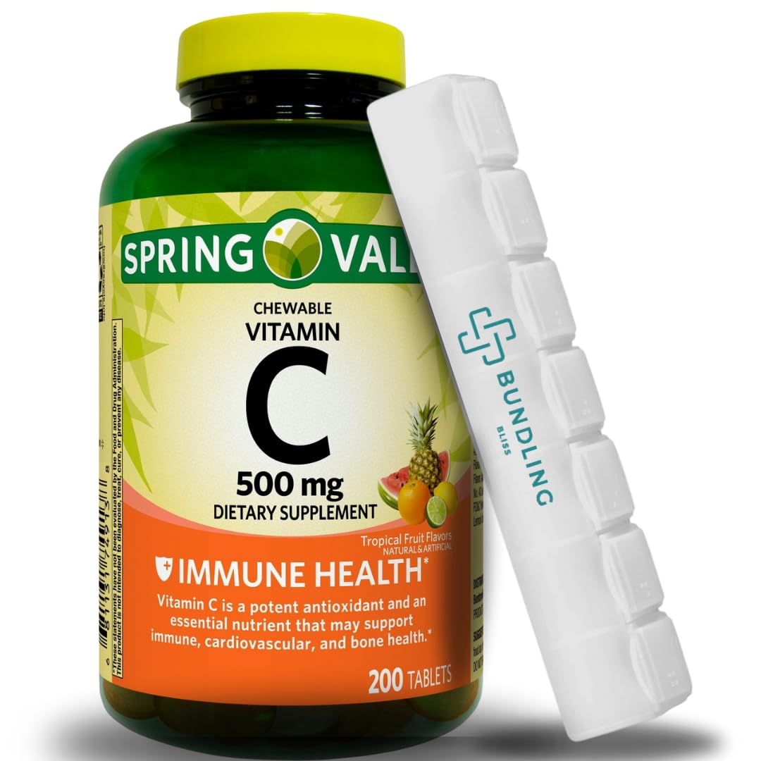 Vitamin C 500mg, Chewable Tablets, Dietary Supplement, 200 Count (Includes Bonus Pill Organizer) - 1 Pack