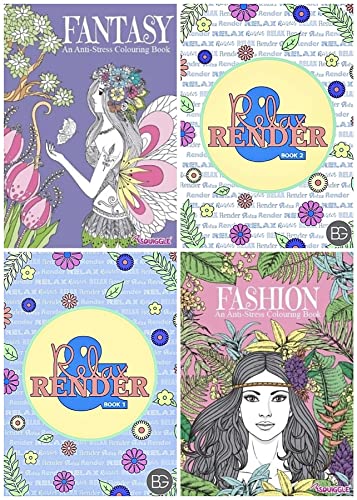 BG Colour Therapy Anti-Stress Adult Colouring Books Set of 4 - Choose Your Set (SET 1), multi-color, 1 count (Pack of 4)