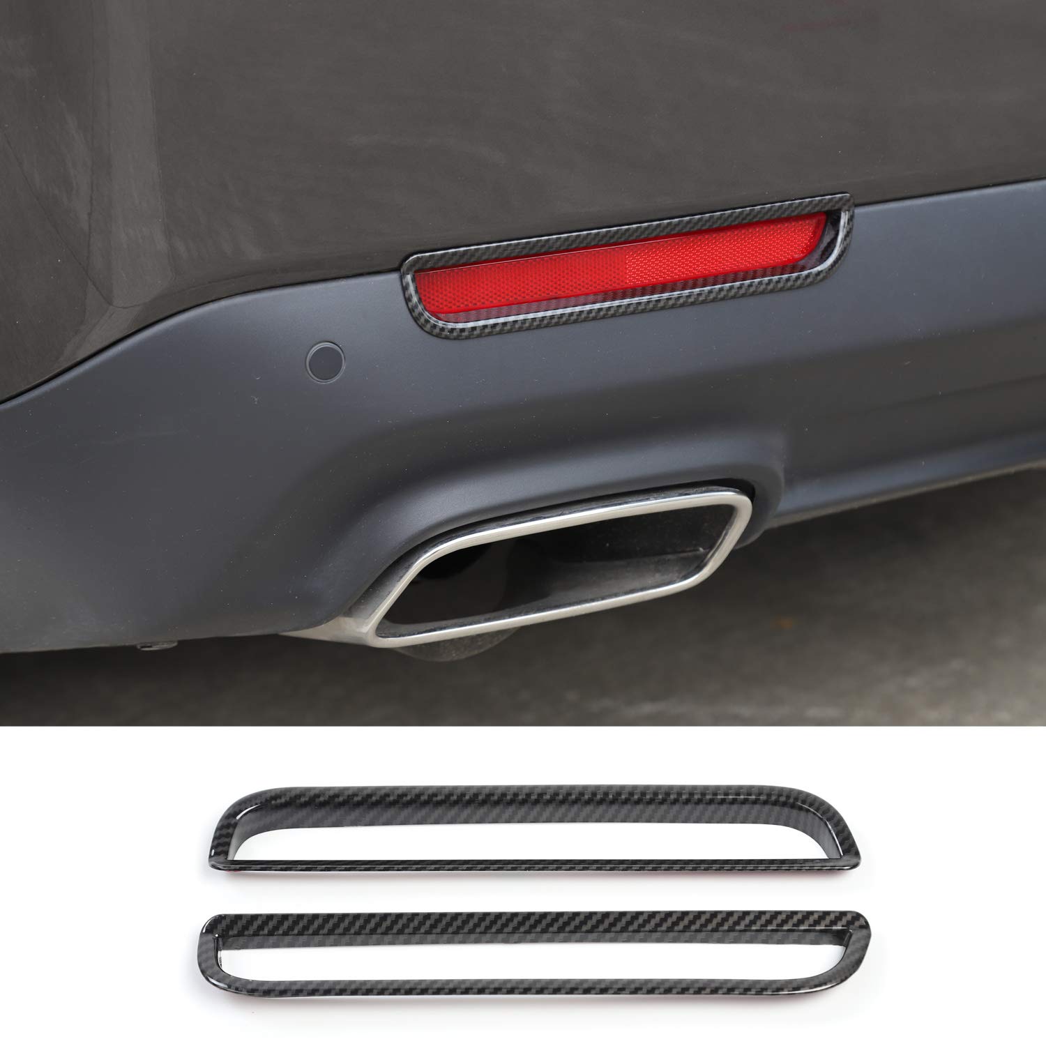Voodonala for Challenger Rear Fog Light Frame Lamp Trim Accessories for Dodge Challenger 2015 up (Carbon Fiber Grain)