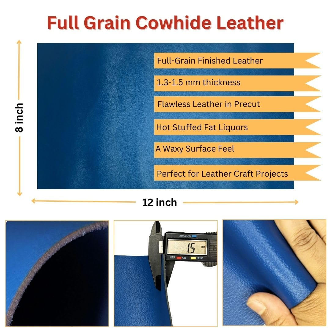 Real Leather Sheets, Cobalt Blue - Litchi Embossed, 8" X 12" - Image 4