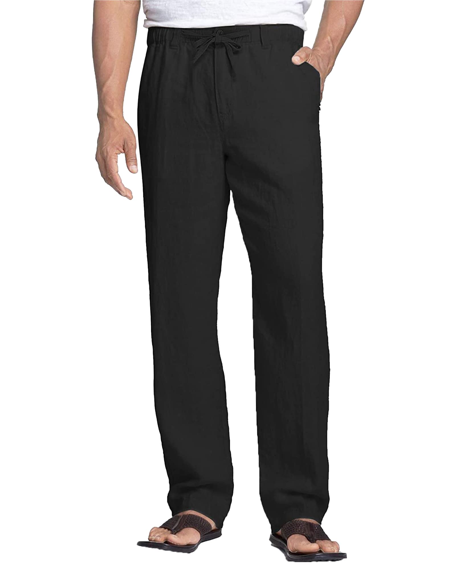 NANAMEEI Herren Leinenhose Sommer, Leicht Bundfaltenfrei mit Kordelzug S-3XL