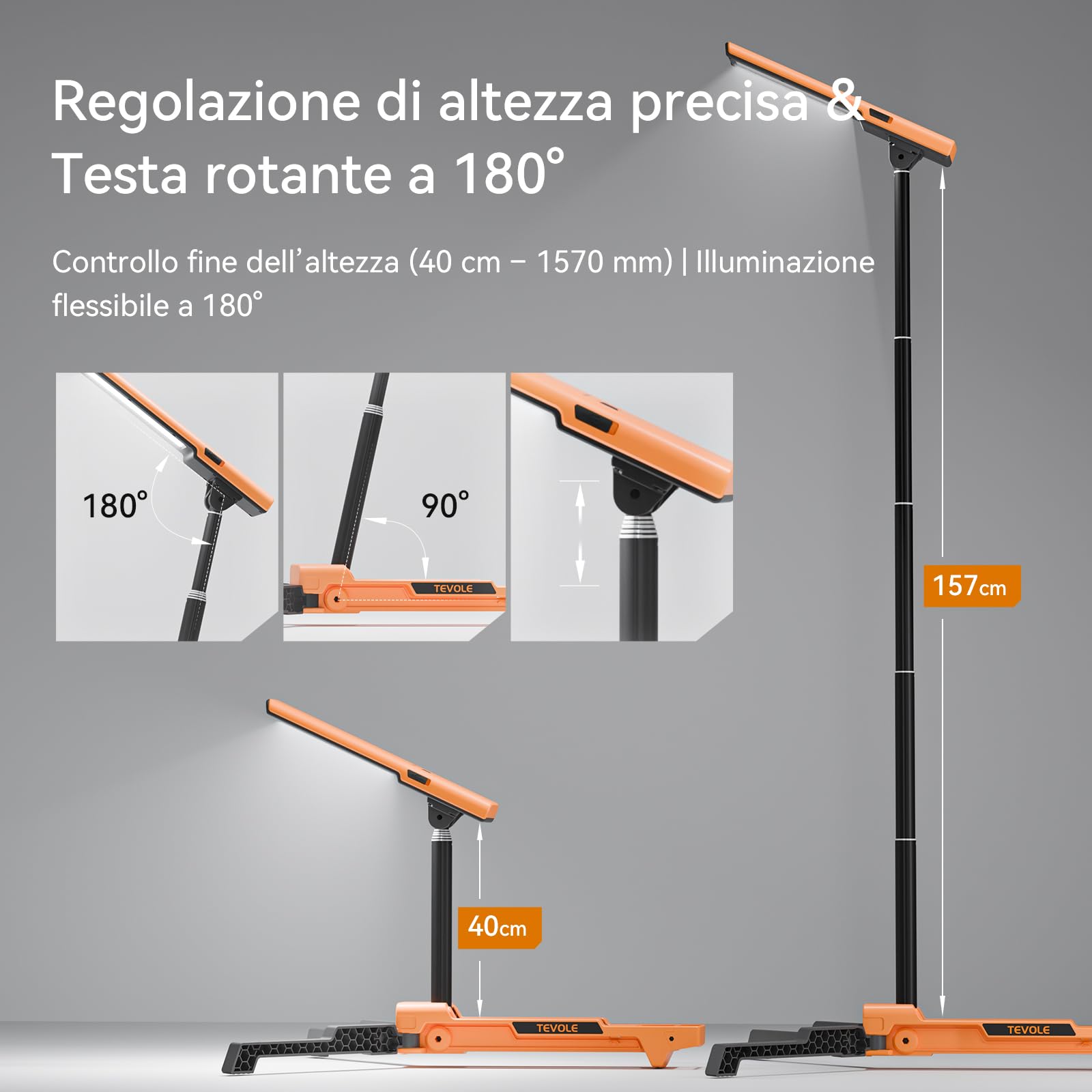 Faretto a Batteria LED Ricaricabile 1500LM Faro da Lavoro con Treppiede Pieghevole Regolabile, per Cantiere, Esterno, Campeggio, Fai-da-te, Impermeabile IP54, Ricarica Rapida Type-C