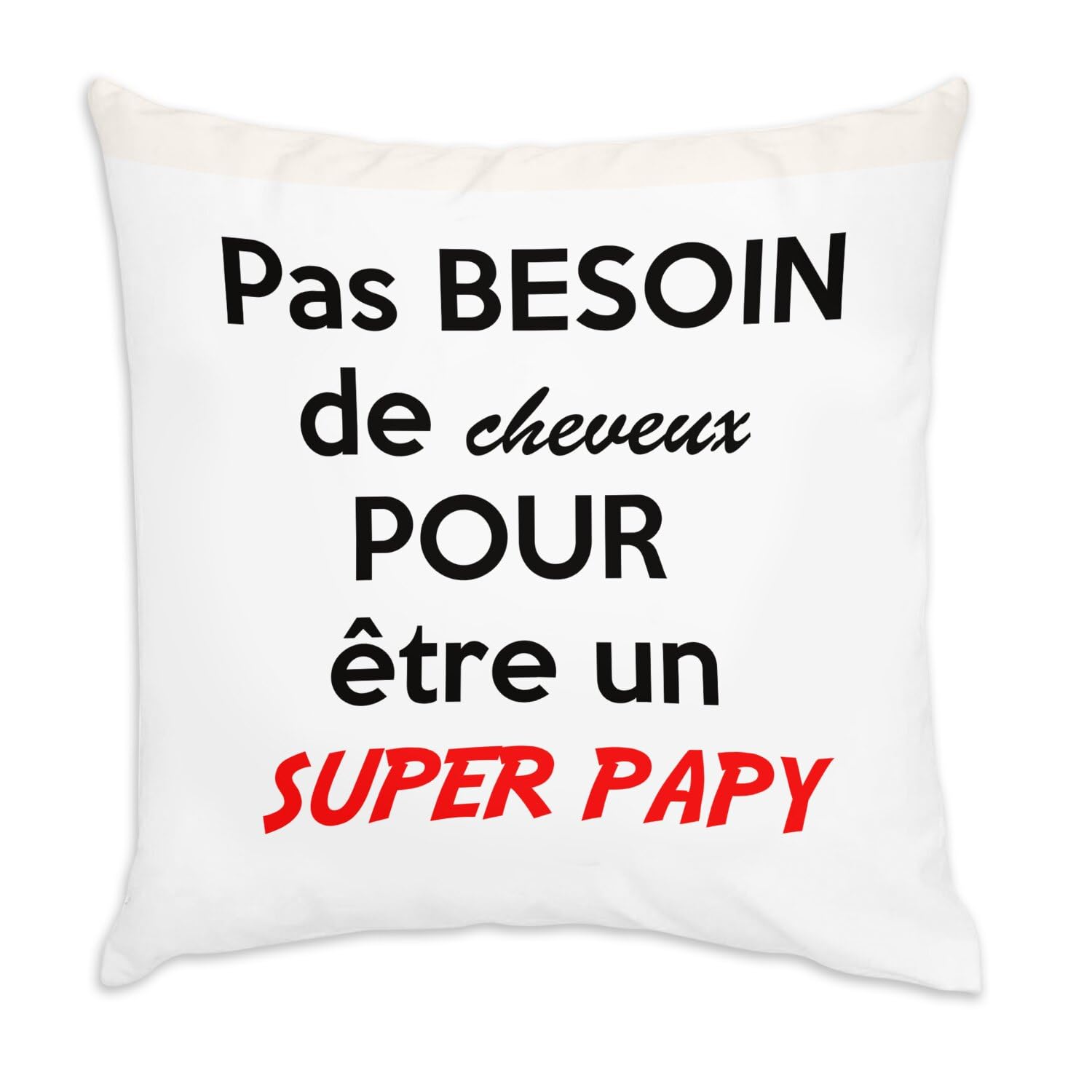 Coussin Velours Blanc 40x40 Papy Chauve au Toucher Doux Exceptionnel