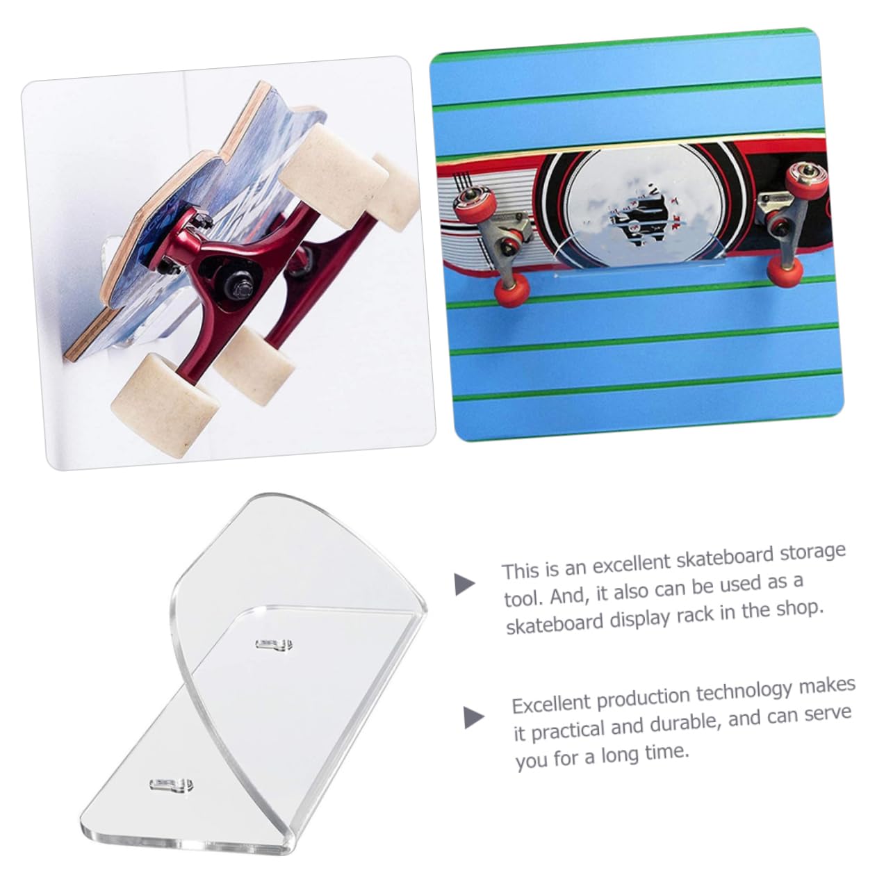 POPETPOP Support Mural Acrylique Transparent pour Skateboard et Planche à roulettes Rangement Mural Compact et Robuste avec Vis pour Installation Facile Adapté à Snowboard et Planche de