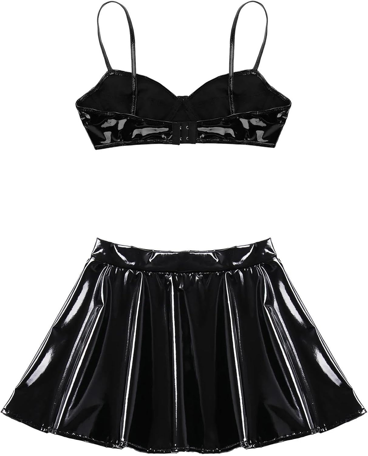 Women'S Lingerie Wire-Free Bra Top With Zipper Flared Skirt