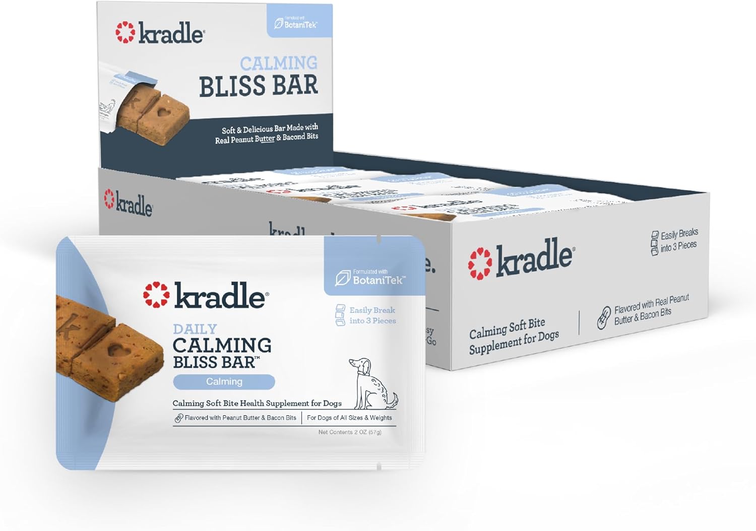 Peanut Butter Kradle Bliss Bars for Dogs – Calming on the Go, 12 Count Peanut Butter Kradle Bliss Bars for Dogs – Calming on the Go, 12 Count