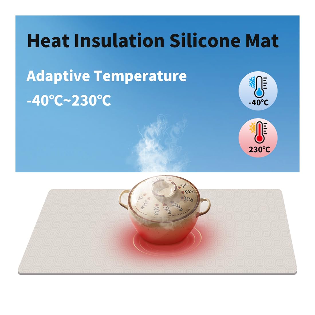 Tapis de travail en silicone 2 mm 60 x 90 cm | Tapis de cuisine résistant à la chaleur de qualité alimentaire, imperméable, grand plan de travail, tapis antidérapant pour