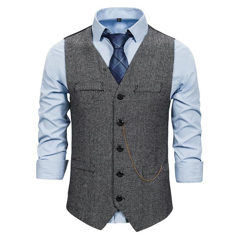 Chaleco de traje de espiga con ajuste estructurado retro para hombre 3