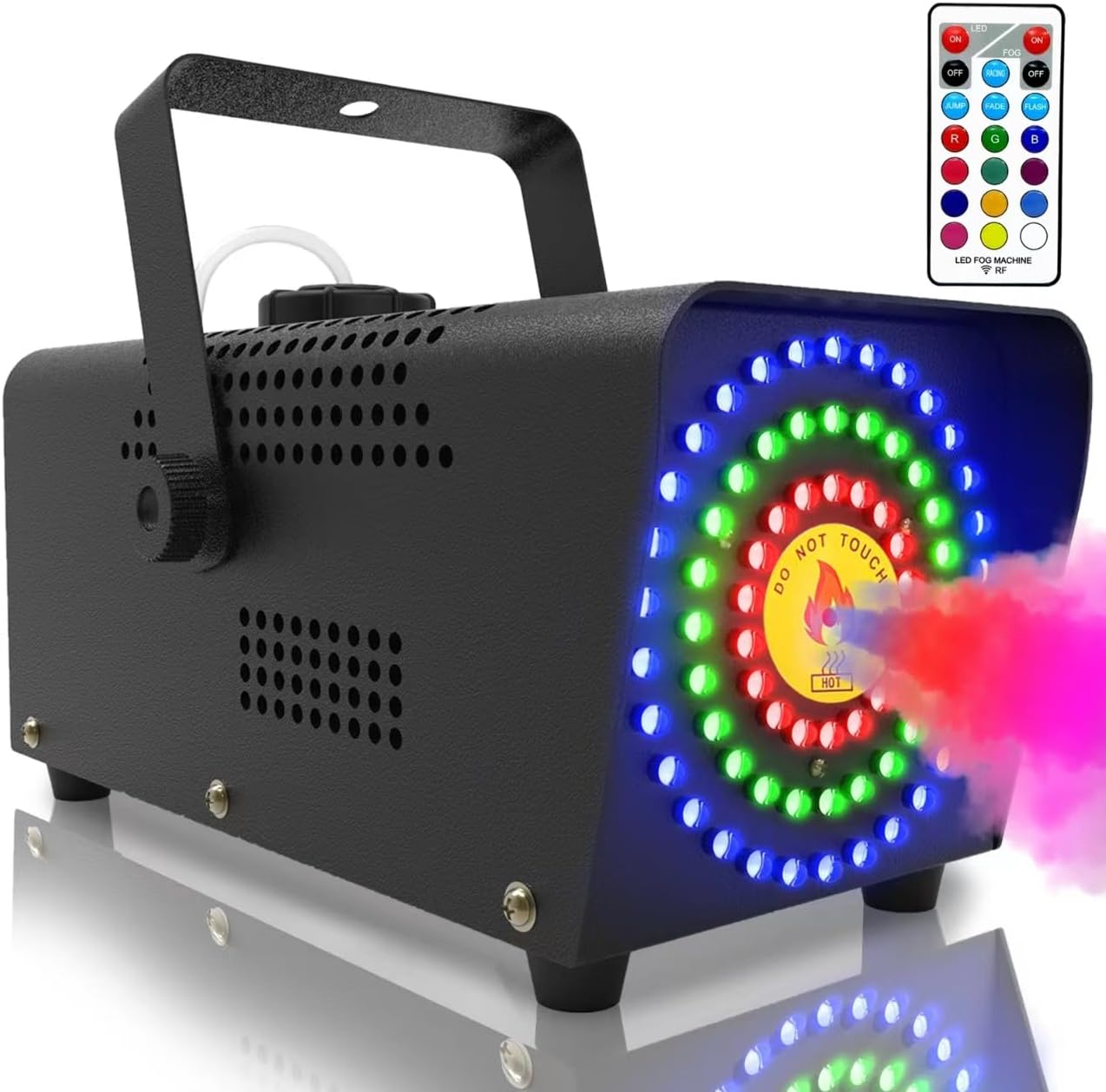 Smoke Machine, Fog Machine with 72 LED Lights, 500W and 2000 CFM Spray, Remote Control, Perfect for Halloween Outdoor, Christmas, Wedding, Party, Club, DJ Stage Effect,B-Round