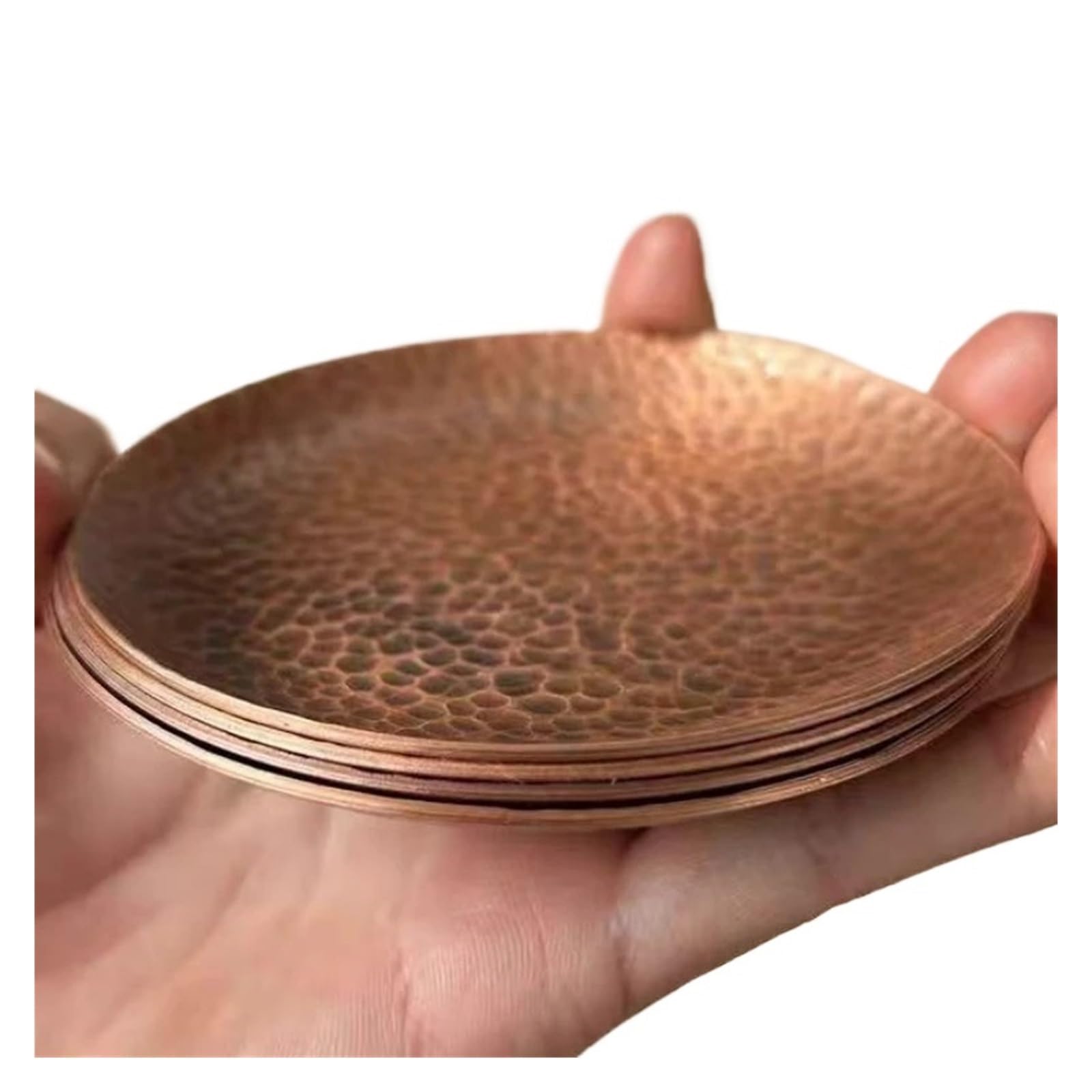 Hammered Tray Mini Vintage Red Copper Coffee Cup Tray,Engraving Hammer Texture Home Breakfast Cheese Tableware,Snack Disc Table Decoration for CoffeeJewellery