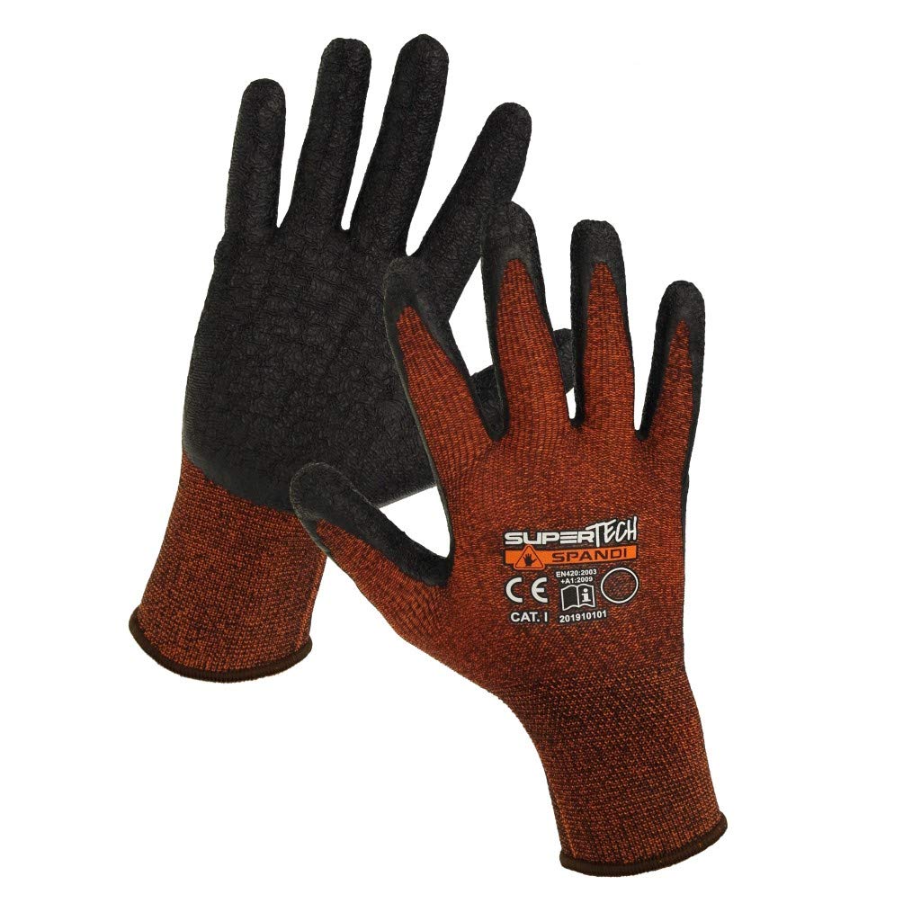 Trevendo 120 Paar Arbeitshandschuhe - Super Tech Spandi - Schwarze Latex-Beschichtung auf Polyester, Größe 10